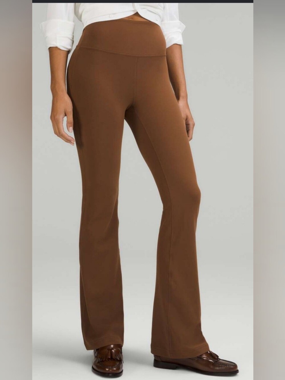 High-Waist Brown Flare Pants with Smooth Ponte Finish